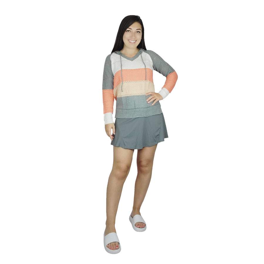 how to style a skort morefeel athletic skirt with striped amazon fashion sweater and prozis bubble slides elaine rau product reviewer