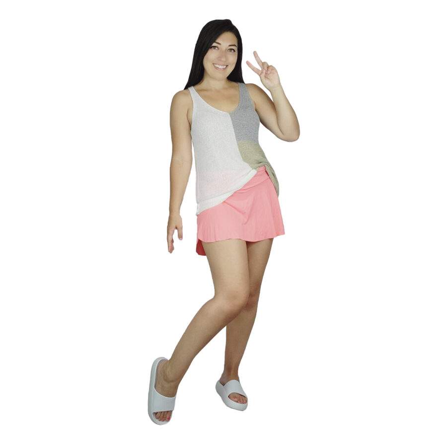 how to style a skort halara athletic skirt with knitted tank top amazon fashion and prozis bubble slides elaine rau product reviewer